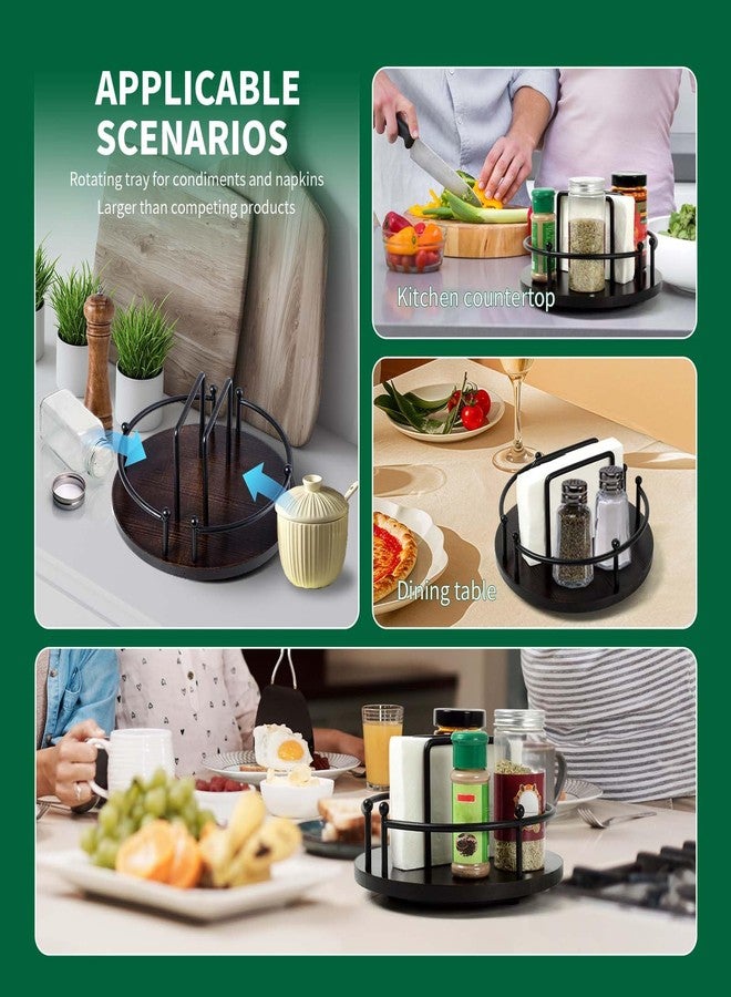 OCMML Napkin Holder for Table,360° Rotating Lazy Susan Turntable Organizer for Cabinet,9 inches Kitchen Table Decor&Counter Tray Can Hold Salt and Pepper Shakers (Dark brown) - Image 5